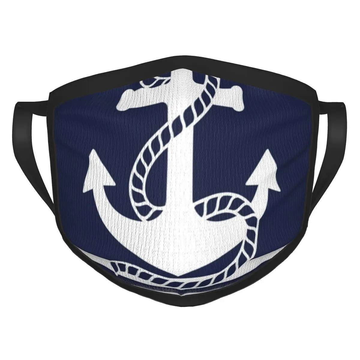 

Nautical Navy Blue White Anchor Face Mask Reusable Washable Breathable Stripes Black Border Scarf Dust prevention Women Men