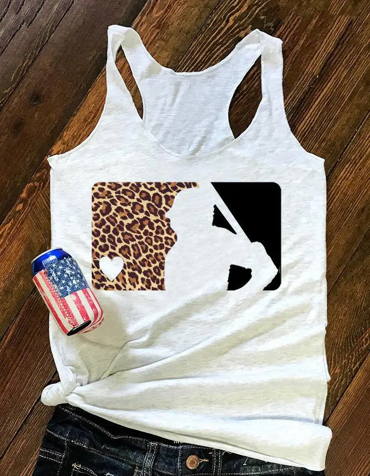 Майка женская с леопардовым принтом спортивный топ комбинированным бейсболом