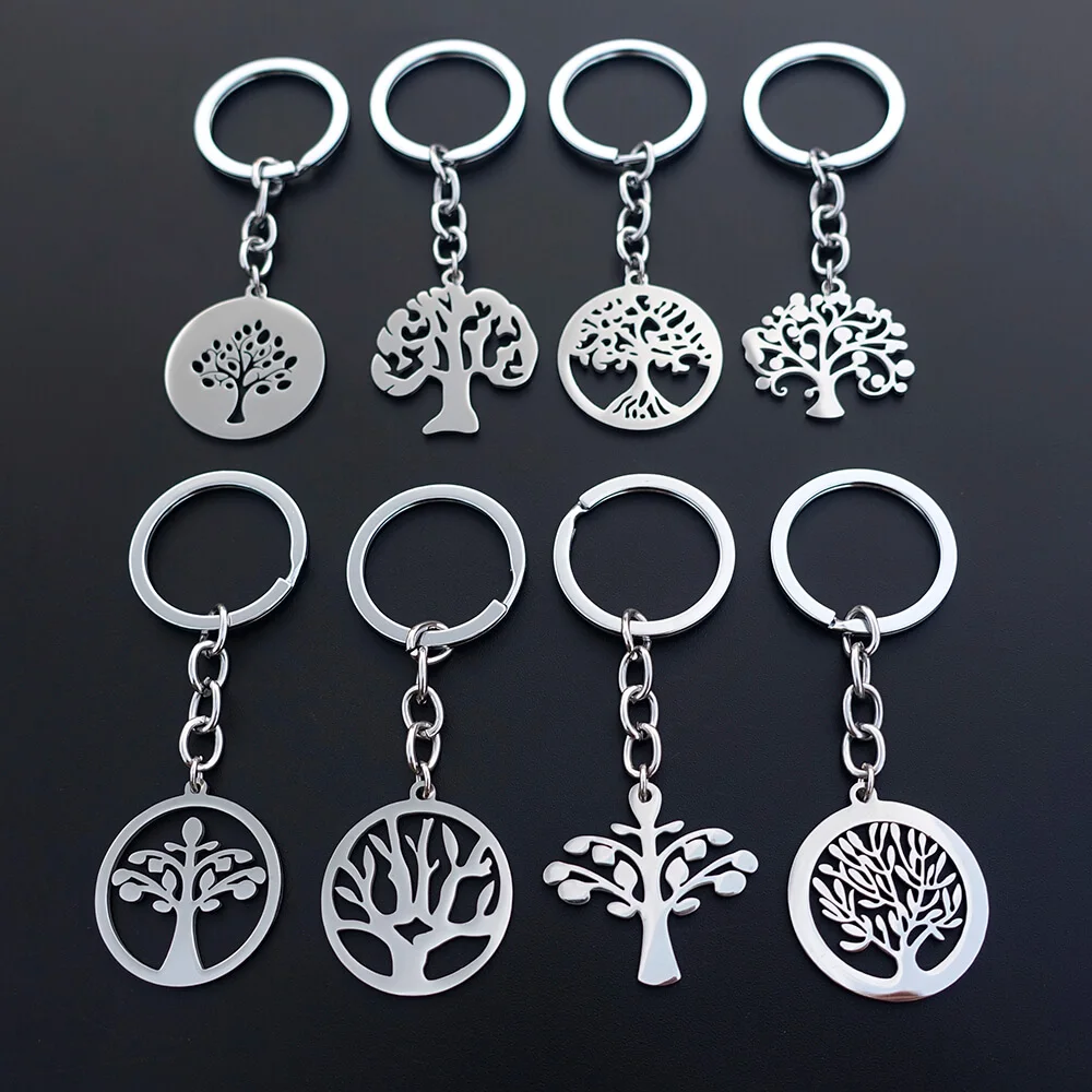 

12 Pieces Pack Mixed Styles The Tree of Life Collections Keyring Stainless Steel Pendant Charm Keychains Wholesale