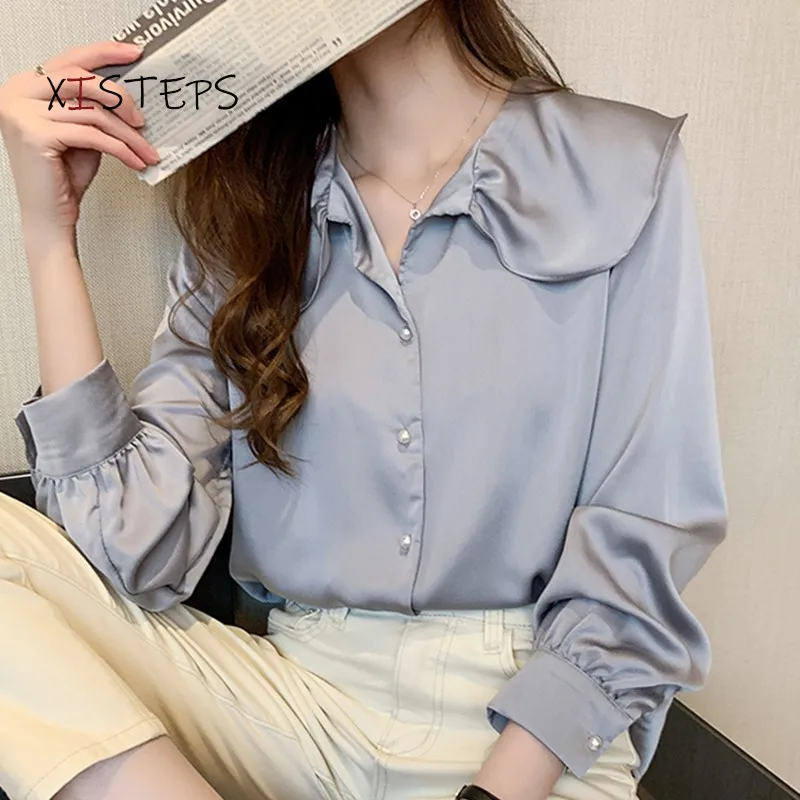 Fashion Women Satin Blouses Female Designer Blue Shirts Korean Blouse 2021 Ladies Clothes Women Tops And Bloues