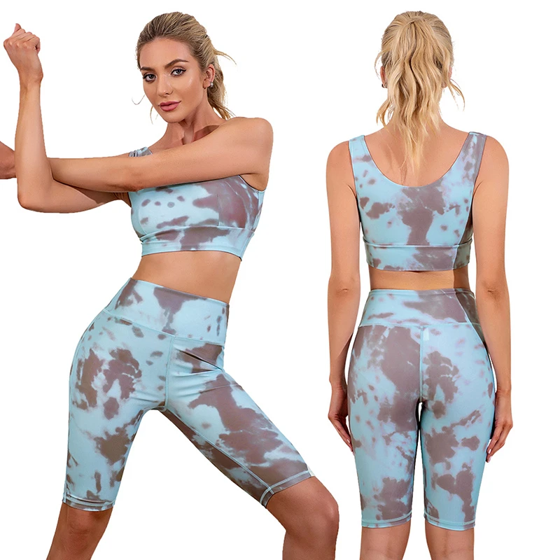 

Sexy Tie Dye Print Shorts and Crop Top Two Piece Workout Set for Women Cute Ladies Summer Biker Shorts 2 Piece Set Outfits