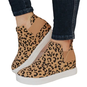 Womens Leopard Print Flat Heeled Suede for Comfortable Large Size Slip Resistant Womens Single Mujer Vulcanizar Los Zapatos