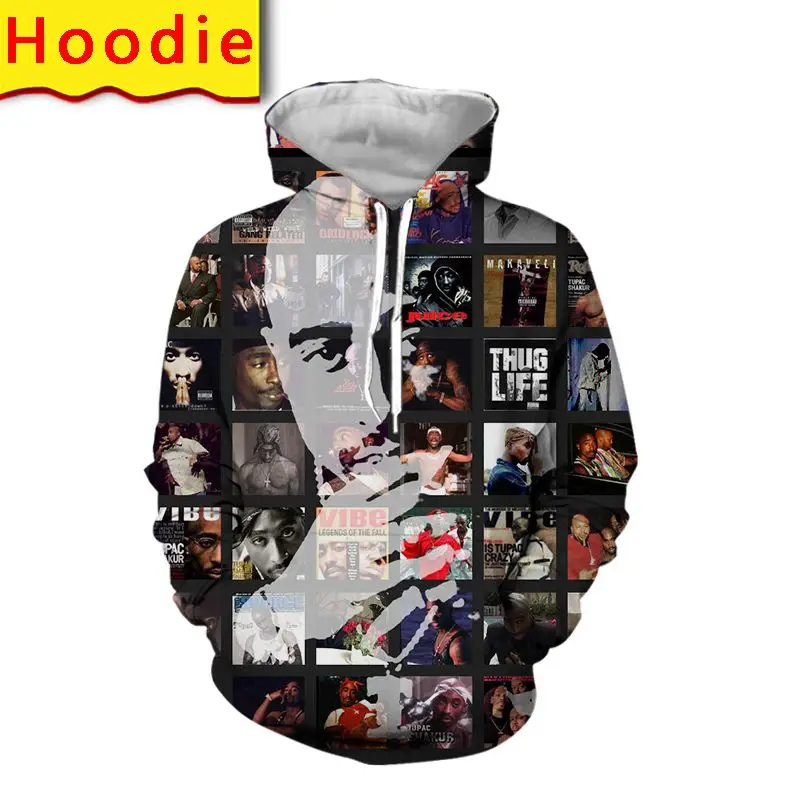 

Толстовка 2pac с капюшоном, свитшот с 3d принтом, Мужская забавная куртка в стиле Харадзюку, Шакур, уличная одежда, футболка, брюки в стиле хип-х...