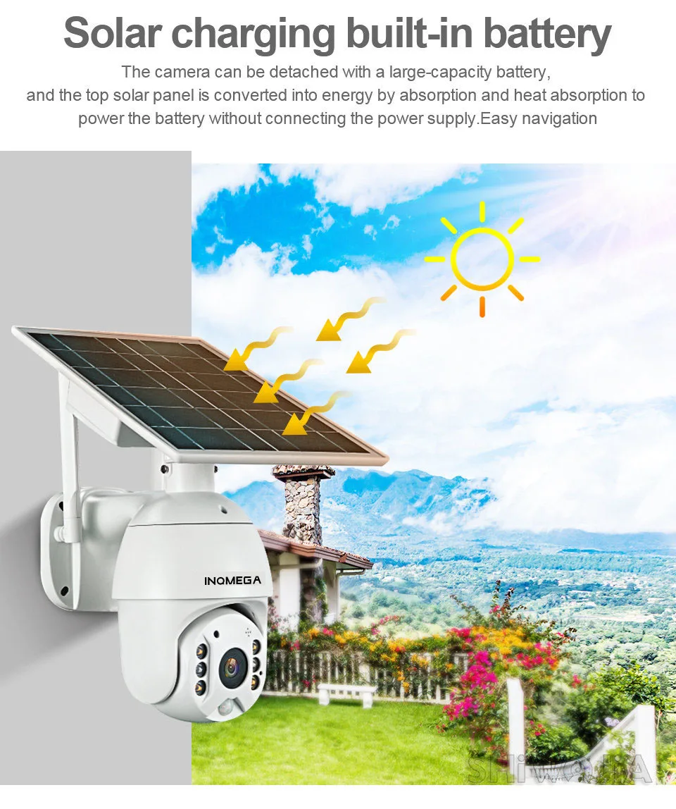 Купольная IP-камера INQMEGA на солнечной батарее 1080P Wi-Fi с пассивным ИК датчиком