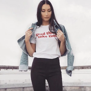 Хороших вещей требует времени с красным принтом для женщин футболки хлопок повседневное забавная Футболка для леди верхний тройник битник Прямая поставка NA-631