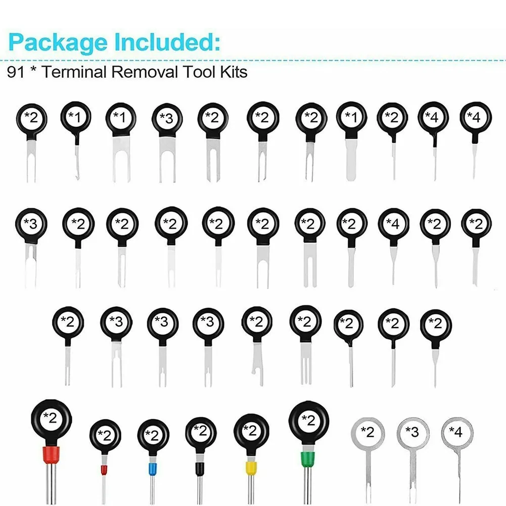 

Wiring Crimp Connector Pin Kit Wire Terminal Removal Tools 91pcs Durable New Removal Tools Replacement Stainless Steel 301