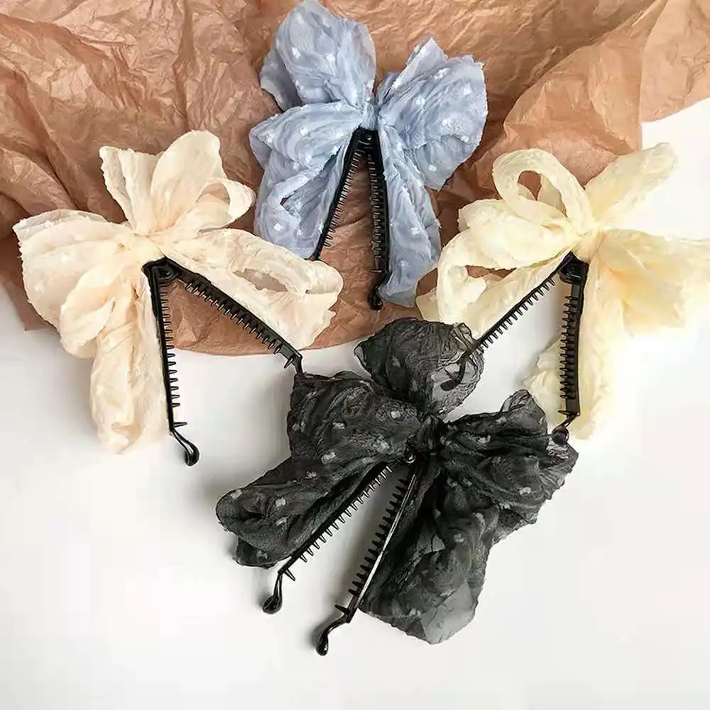 

Новый стиль держатель для конского хвоста милый вертикальный зажим Милая сетчатая пряжа лук жемчуг аксессуары для волос головной убор