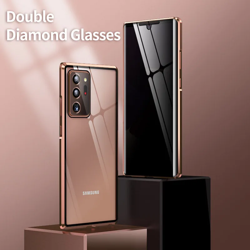Стеклянный чехол для Samsung Galaxy Note 20 Ultra металлический магнитный с полным покрытием