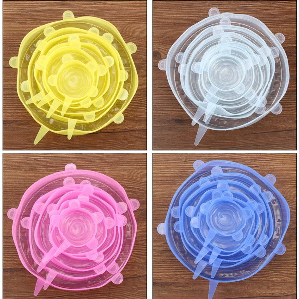 

6 Pcs/Set Reusable Food Silicone Cover Silicone Stretch Lids Universal Lid Bowl Pot Lid Kitchen Cooking Food Fresh Bowl Cover