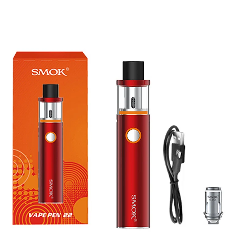 Smok Vape Pen 22 комплект со встроенным аккумулятором 1650 мАч Vape Pen 22 резервуар Ом двухъядерный светодиодный электронная сигарета испаритель - Цвет: Красный