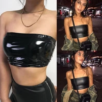 womens sexy club pu leather tube tops camisole solid sleeveless crop tank tops exotic apparel nightwear sleepwear