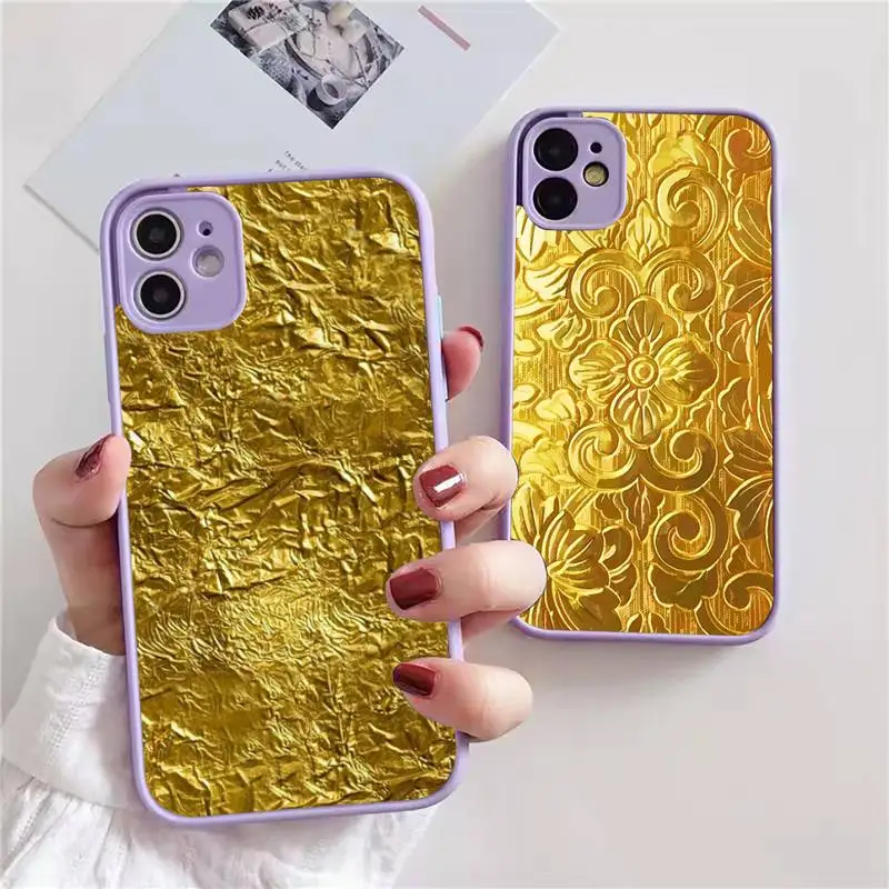 

Metallic Gold Foil Phone Case For iphone 13 12 11 xr xs x 7 8 pro max light purple Soft TPU Silicone Clear Case Cover