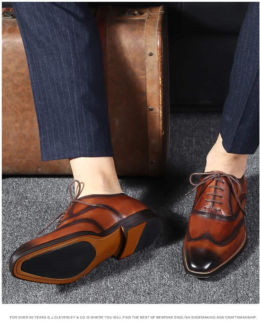 Мужские кожаные туфли деловые модельные в классическом стиле на шнуровке с