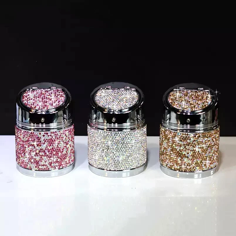 

Crystal Rhinestones Car Ashtray Portable Cup Holder Metal Led Diamond Auto Ashtrays High Class Gifts