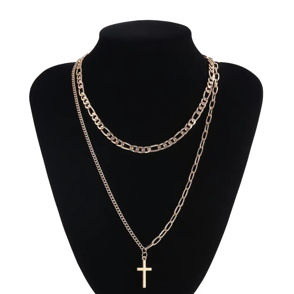 

Vintage Punk Cuban Choker Men Necklace Collares Iron 2Pcs Chains on the Neck Cross Pedant Necklaces for Women Charm Jewelry