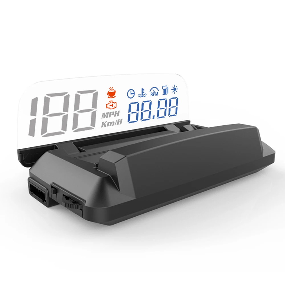 

Автомобильный проекционный дисплей HUD OBD 2 II со спидометром, измерителем температуры масла, превышением скорости, сигнализацией температуры...