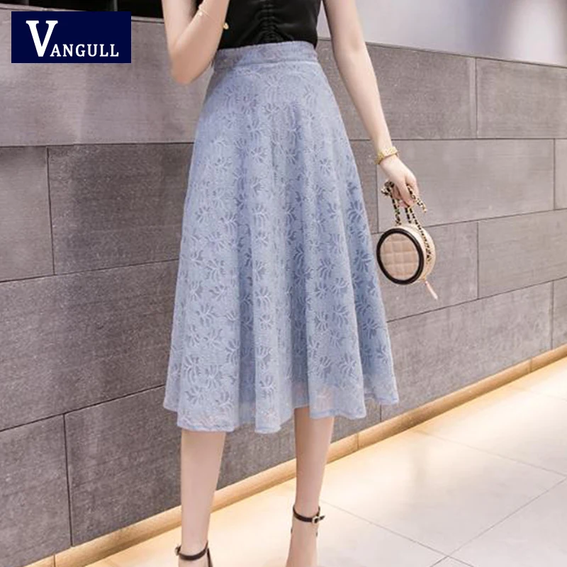 Женская кружевная юбка с высокой талией до колена | одежда