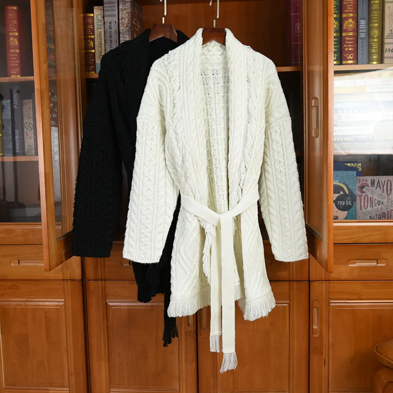 

New Arrival High Quality Wool Belt knitted coat Fashion Women's tassels cardigans Top C546