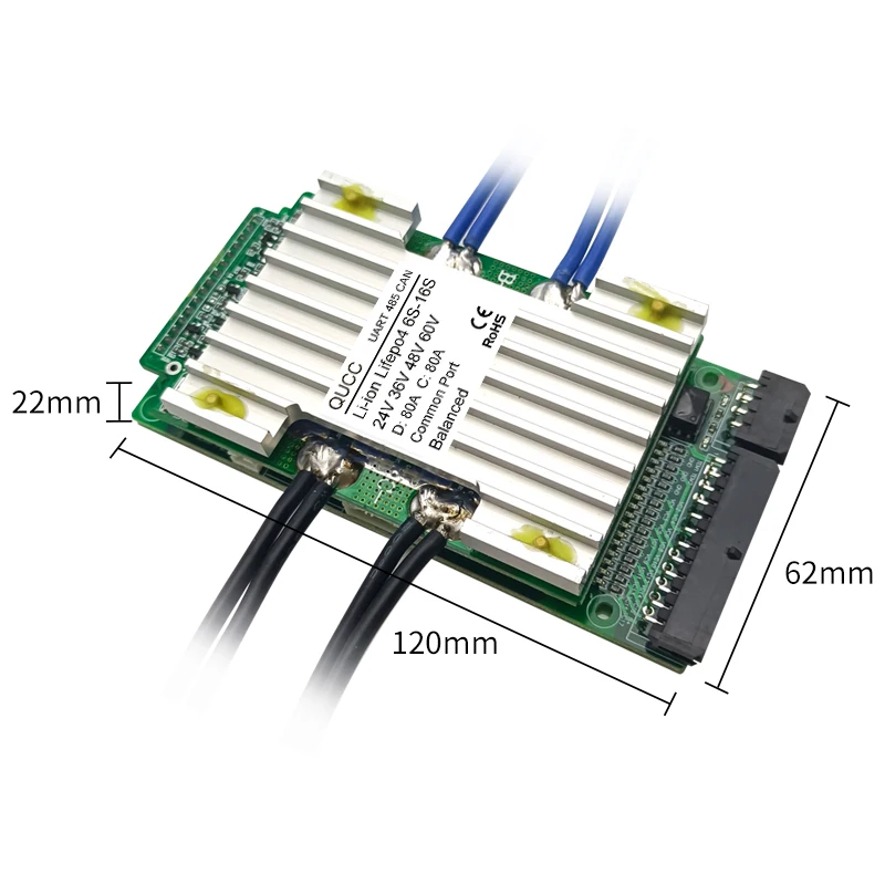 

Qucc Smart BMS 6S-16S 80A with Bluetooth UART 485 CAN 7S 8S 10S 12S 13S 14S 15S 24V 36V 48V 60V For Li-Ion Lifepo4 Battery Pack