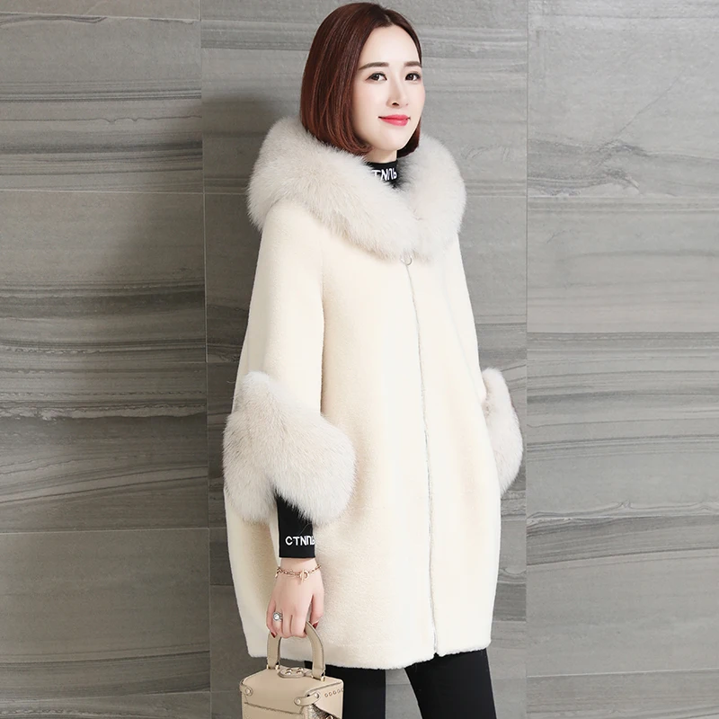 Новинка 2020 женское натуральное пальто зимняя куртка из овечьей шерсти белое