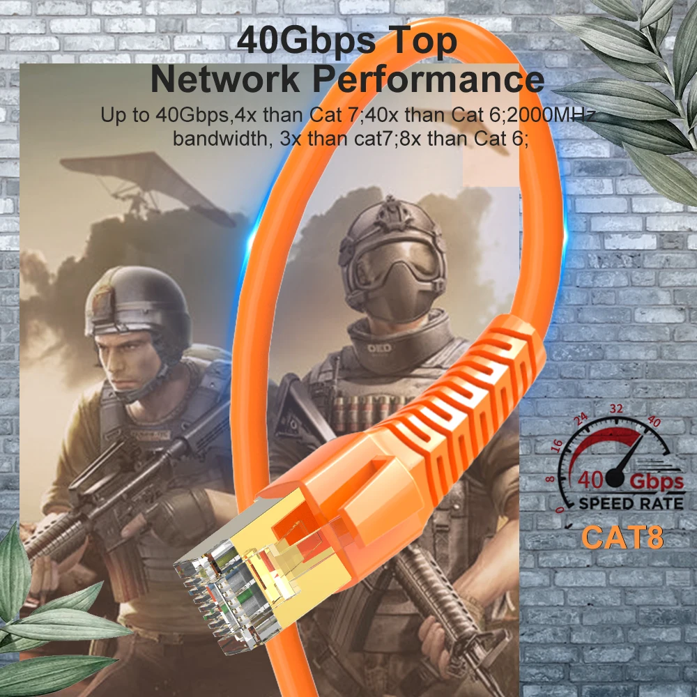 Ethernet Кабель Cat 8 40 Гбит/с 2000 МГц разъем RJ45 с позолоченным SFTP гигабитный интернет