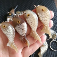10pcs natural horn keychain vintage ethnic style unisex fish shape handmade carved souvenirs gift simulated accessories keychain