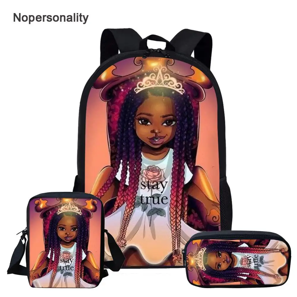 

Черная школьная сумка Nopersonlity для девочек с принтом Африканской принцессы, набор для детей, Мультяшные африканские дамы, волшебные сумки для...