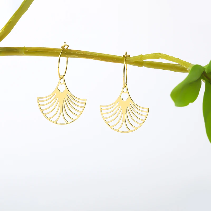 Geometric Fan Dangle Earrings For Women Party Jewelry Stainless Steel  Flower Drop Earrings brincos para as mulheres