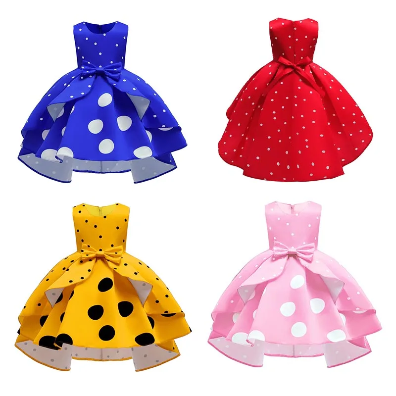 

Girls Polka Dot Retro Sleeveless Princess Dress Children Christmas New Year Party Clothes Elegant Banquet Wedding Evening Wear