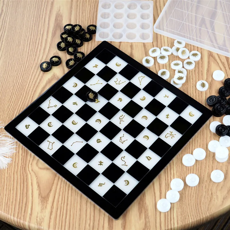 

Creative Diy Crystal Epoxy Resin Chess Mold Checkers Board Crystal Epoxy Mirror Silicone Model