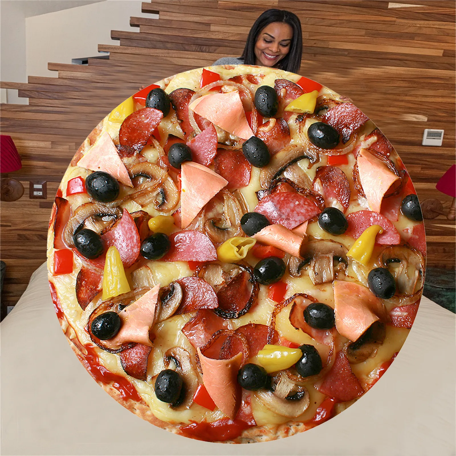 

2021 Soft Warm Flannel Towels Tortilla Pizza Blanket 3d Printed Fleece Blankets Travel Portable Wearable Towels Non-stick C21