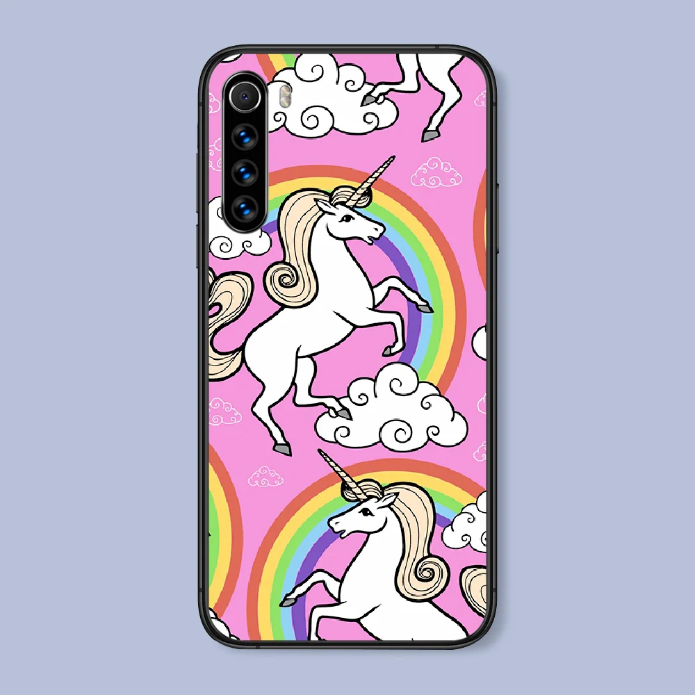 

Cartoon Color cute unicorn Phone Case For Xiaomi Redmi Note 7 8 8T 9 9S 4X 7 7A 9A K30 Pro Ultra black Cell Luxury Funda Fashion