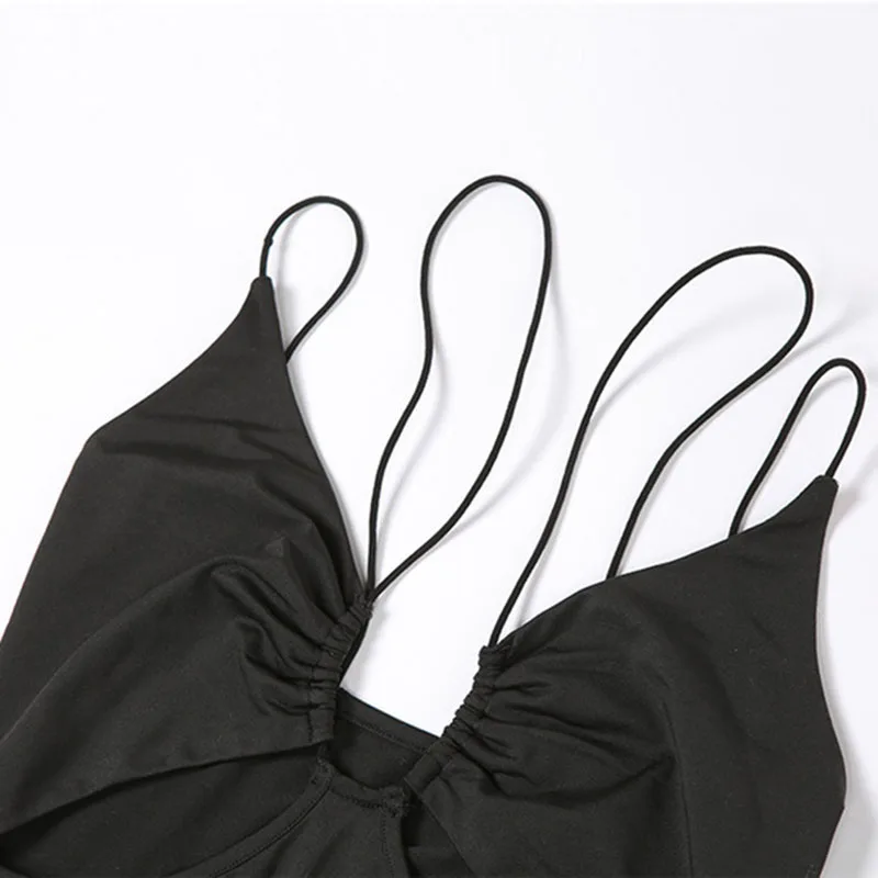 

Showmirror Spaghetti Strap Hollow Out Solid Sexy Women Maxi Dress 2021 Summer Fashion Sleeveless Clubwear Female Dresses DR33517