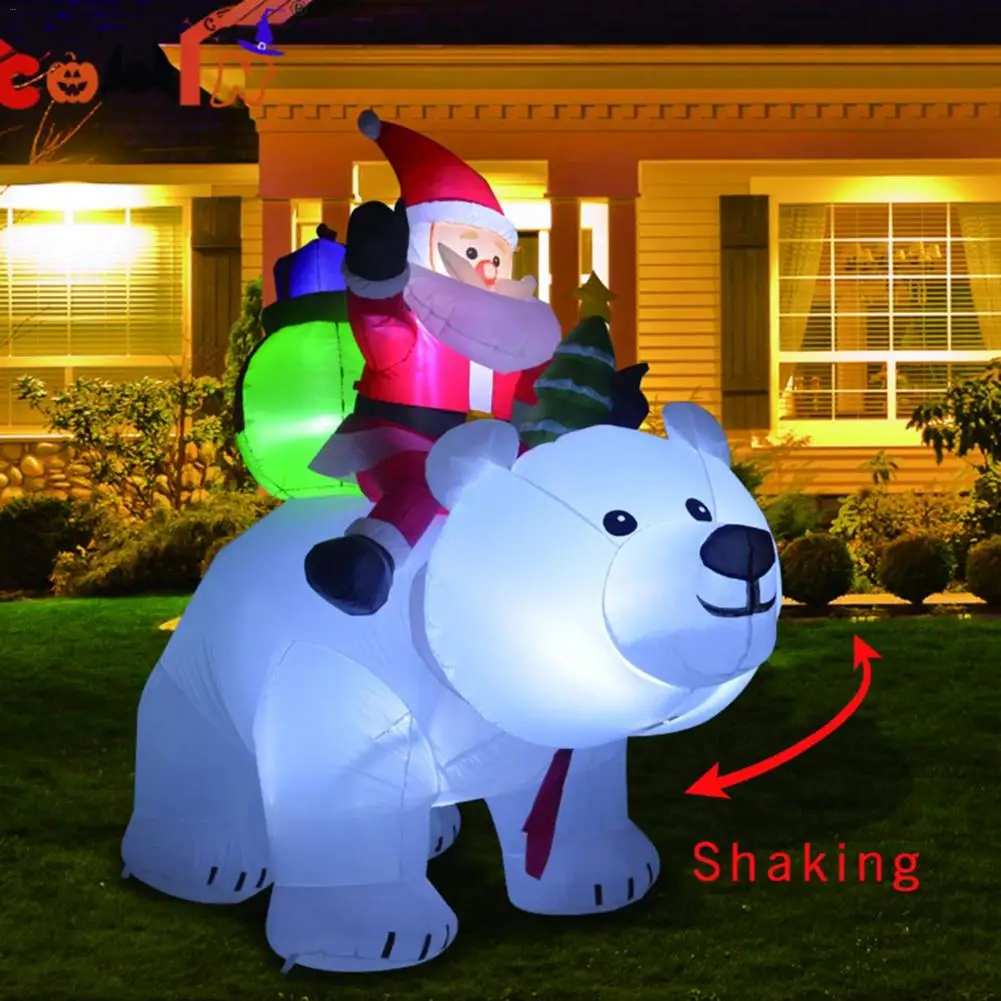 

2M Polar Bear Inflatable Christmas Santa Claus Riding Polar Bear LED Shaking Head Doll Indoor Outdoor Garden Xmas Decoration