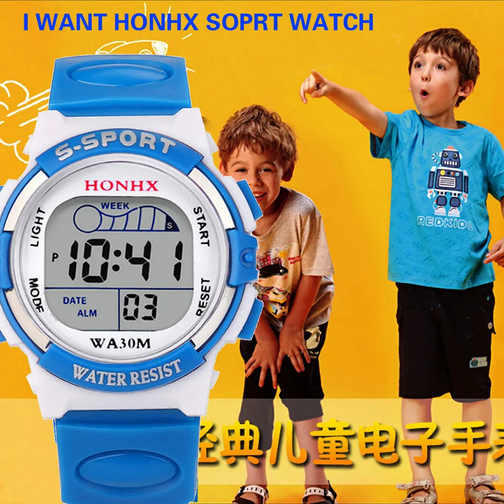 2022 children's new waterproof watch, digital, sports LED, alarm clock, date, gift, leisure, electronic, simple, round enlarge