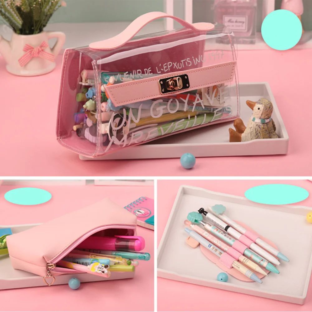 Офисная Милая прочная сумка PU кожаный пенал прозрачный Органайзер подарок