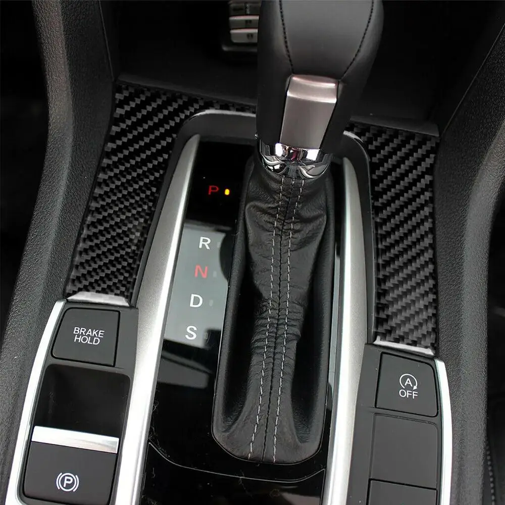 

2PCS Central Control Gear Shift Panel Trim Carbon Fiber Interior Decoration Accessories For Honda Civic 10th 2019 2018 2017 2016