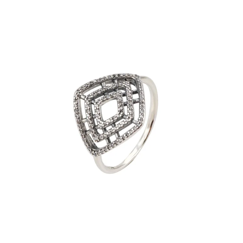 

S925 sterling silver pan ring European and American creative geometric line ring simple hollow ring female