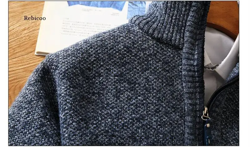 

Winter Men's Fleece Thicker Sweater Half Zipper Turtleneck Warm Pullover Quality Male Slim Knitted Wool Sweaters for Spring