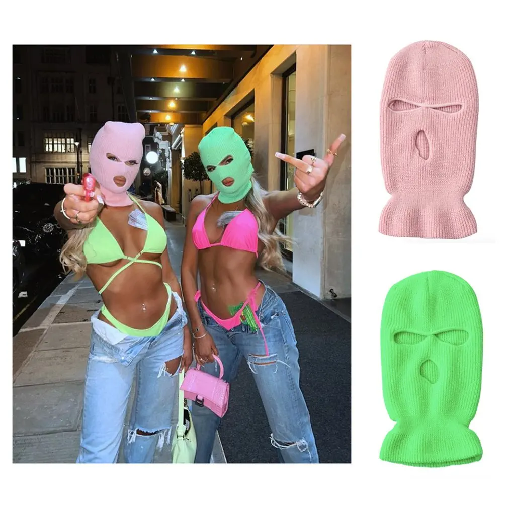 

Ski Mask Knitted Face Cover Winter Balaclava Full Face Mask for Winter Outdoor Sports CS Winter Three 3 Hole Balaclava Knit Hat