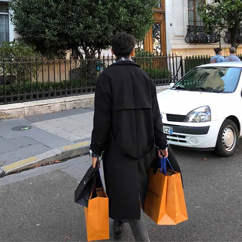 

Trench Men Turn Down Collar Autumn Double-breasted French Style Chic Fashion All-match Spring Outerwear Windbreaker Loose New