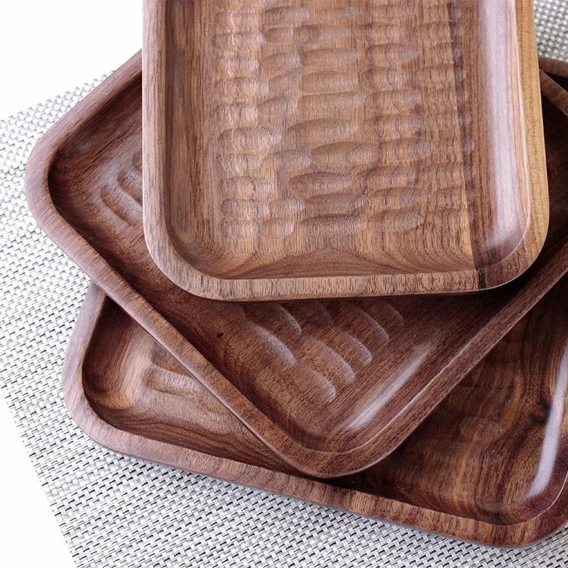 Квадратная деревянная тарелка черного ореха фруктовое блюдо чайный поднос