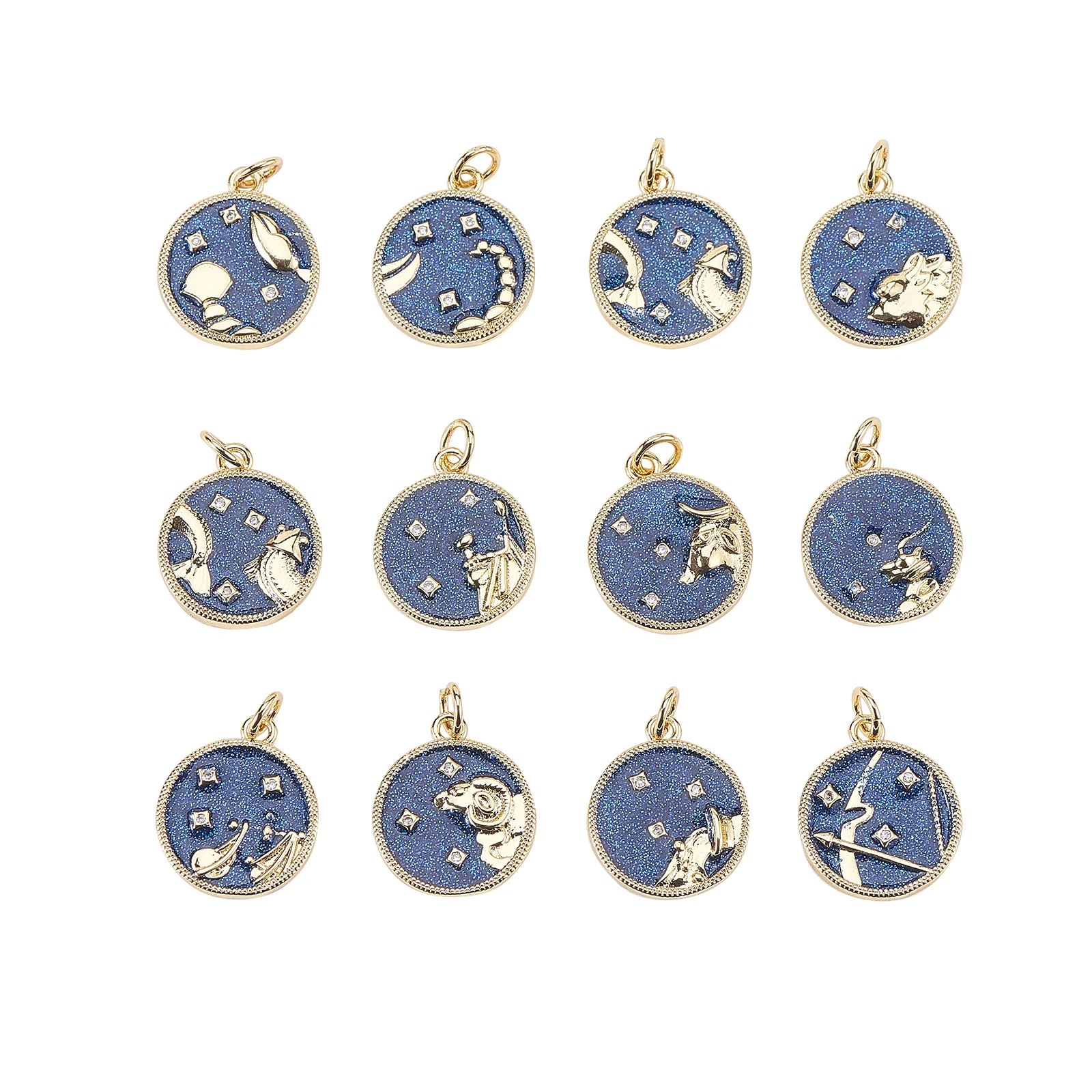 

12Pcs Blue Twelve Constellations Pendants Double Face Enamel Charms for Jewelry Earrings Necklaces Making Accessory