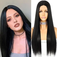 synthetic wig futura fiber t part lace long straight black color for women daily use high temperature cosplay