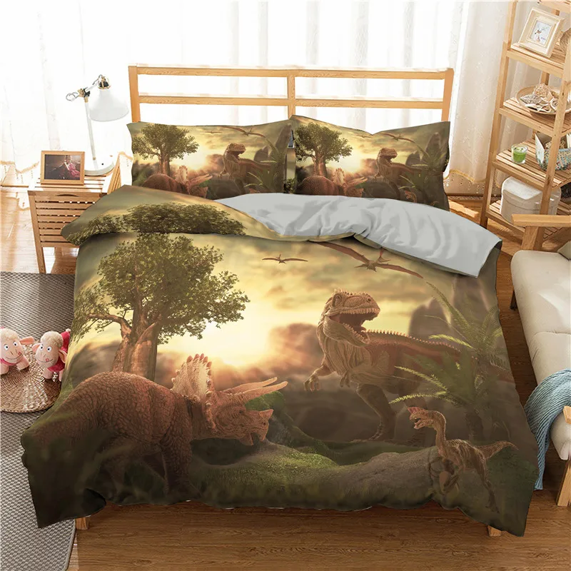 

Dinosaur Bedding Set 3d Luxury Duvet Quilt Cover Pillowcase 2/3pc Palm Tree Home Textiles Queen King Size For Kids Boys