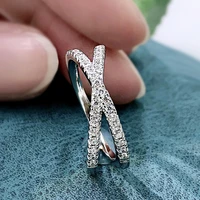 925 sterling silver ring hot single row diamonds crossed rings for women sparkling wedding party fine jewelry girlfriend gifts