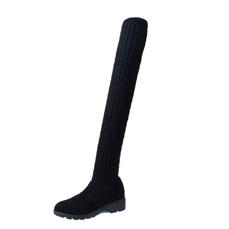 Fujin/зимние женские сапоги из вязаной шерсти Прямая поставка Модные ботфорты