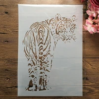 a4 29cm tiger looking back diy layering stencils wall painting scrapbook embossing hollow embellishment printing lace ruler