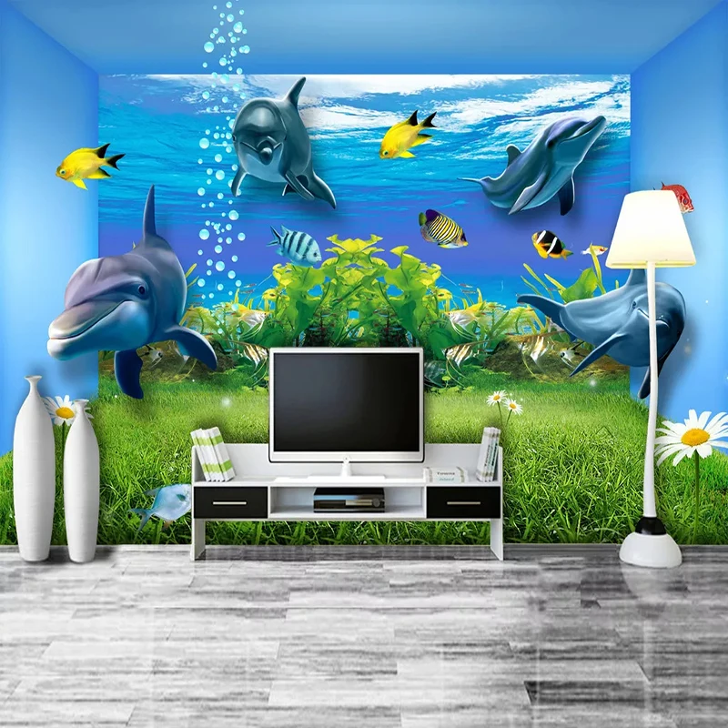 Фотообои на заказ подводный мир дельфин плакат настенная живопись 3D космос