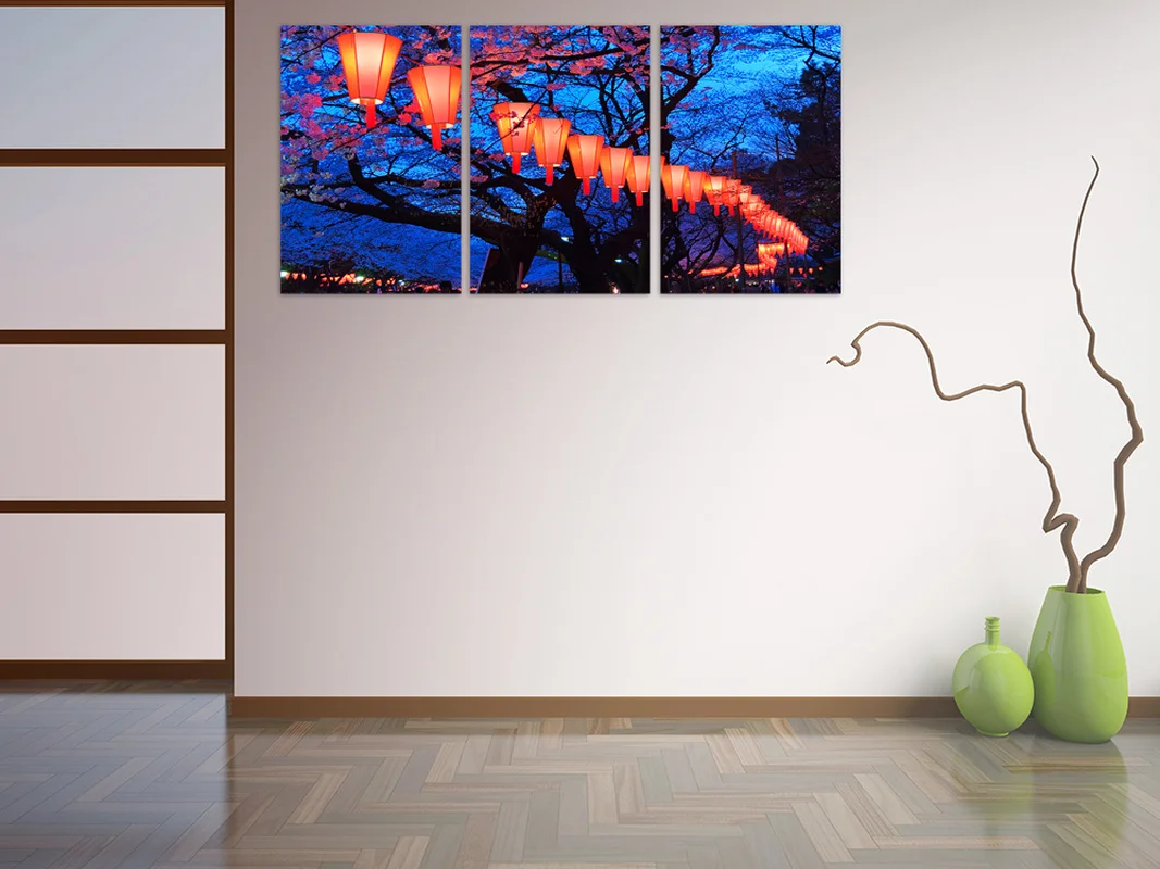 

3 Panels Canvas Wall Art Painting Lanterns on The Trees Print Home Decor Poster Modern Living Room Decoration Pictures